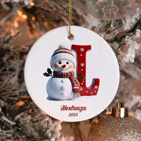 Personalized Snowman & Initial Christmas Ornament